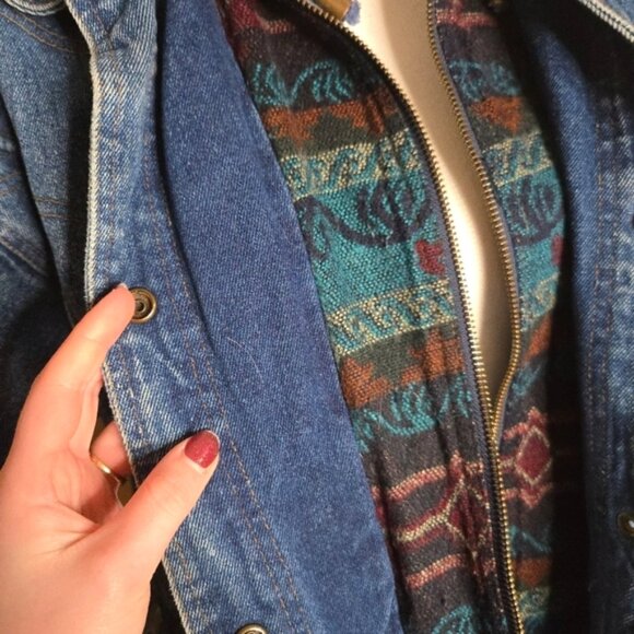 Vintage Outbrook Denim Tribal Print Jacket with Hood - Picture 3 of 11